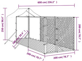 Cuccia cani da esterno tetto argento 2x6x2,5 m acciaio zincato