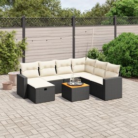 Set divani da giardino con cuscini 8 pz nero in polyrattan