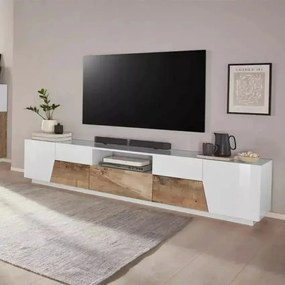 Credenza Alien Lowboard 220,1 x 43 x 46 cm - Bianco Laccato e Acero Pereira