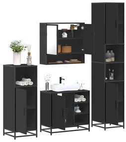 Set Mobili Da Bagno 4 Pz Nero İn Legno Multistrato /