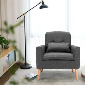 Costway Poltrona relax moderna con cuscino lombare gambe in legno schienale comodo, Poltroncina per camera soggiorno Grigio