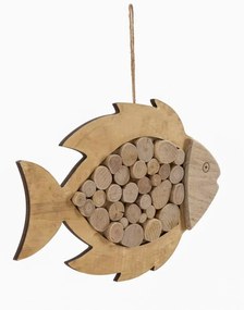 Scultura da Appendere a Forma di Pesce in Legno Naturale cm 42,5x2x28,5