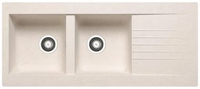 Lavello integrato 2 vasche con gocciolatoio laterale destro o sinistro DELINIA Scirocco resina L 50 x L 116 cm avena