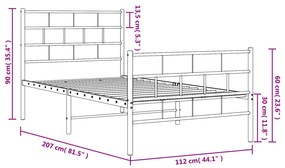 Giroletto con Testiera e Pediera Metallo Nero 107x203 cm