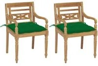 Sedie Batavia 2 pz con Cuscini Verdi in Massello di Teak cod mxl 6833