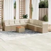 Set Divano da Giardino 10 pz con Cuscini Beige in Polyrattan 3256023