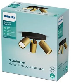 Philips - Luce Spot da bagno IDRIS 3xGU10/5W/230V IP44 nero/oro
