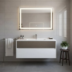 Mobile da bagno sospeso sotto lavabo Niwa 2 cassetti L 119.5 x H 50 x P 45.5 cm bianco e grigio cannettato