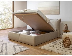 Letto matrimoniale imbottito beige con contenitore con griglia 180x200 cm Jade - Bobochic Paris