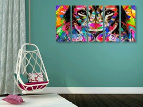 Quadri 5 pezzi – Testa di leone colorata