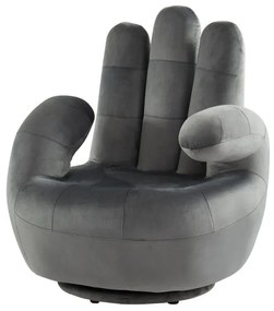 Poltrona a forma di mano girevole in velluto Antracite - CATCHY