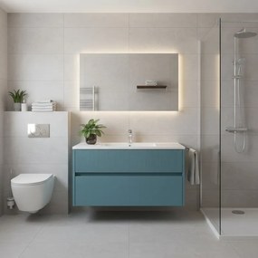 Mobile da bagno sospeso sotto lavabo Niwa 2 cassetti L 89.5 x H 50 x P 45.5 cm blu pacifico laccato opaco cannettato