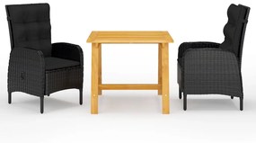 Set Mobili Da Pranzo Per Giardino 3 Pz Nero /