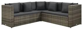 Set divani da giardino 4 pz con cuscini in polyrattan grigio