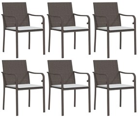 Sedie da Giardino con Cuscini 6pz Marroni 56x59x84cm Polyrattan