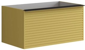 Mobile da bagno sospeso sotto lavabo L 80 x H 40 x P 45.5 cm giallo laccato opaco, 2 cassetti Pixel stripes