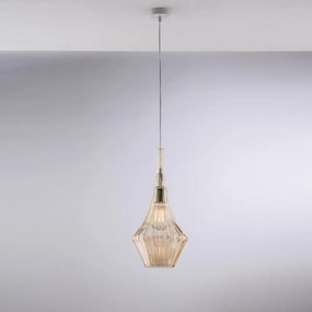 Lampadario Moderno Zeus Metallo Bianco Vetro Ambra 1 Luce E27