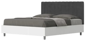 Letto contenitore da 160x200 in legno bianco e testata in microfibra grigio Kaia