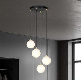 Lampadario a Sospensione in Acciaio e Vetro ROYAL 4 Bianco o Nero 4xE14