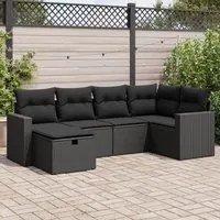 Set Divano da Giardino 6 pz con Cuscini Nero in Polyrattan 3325381