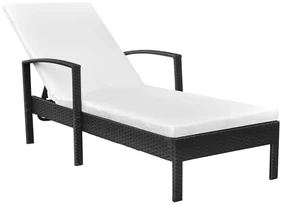 Lettino prendisole con cuscino in polyrattan nero