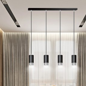 Lampadario 4 Luci Ivar Con Cilindri In Acciaio Nero E Cromo