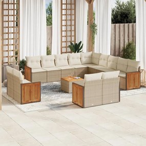 Set divani da giardino 14pz con cuscini in polyrattan beige