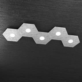 Plafoniera Moderna Hexagon Metallo Foglia Argento 5 Luci Led 12X5W