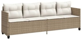 Lettino Prendisole con Cuscini Beige in Polyrattan