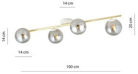 Plafoniera Contemporanea 4 Luci Splendi In Acciaio Oro/Bianco E Sfere Vetro Fumè