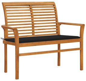 Panca da giardino con cuscino nero 112 cm in legno di teak