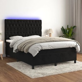 Letto A Molle Con Materasso E Led Nero 140x200 Cm İn Velluto /
