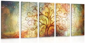 Quadri 5 pezzi – Albero con fiore della vita