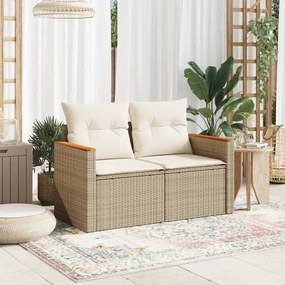 Divano da giardino con cuscini a 2 posti beige in polyrattan