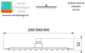 Kamalu - soffione doccia in acciaio 40x40 cm design quadrato ultraslim | sd40