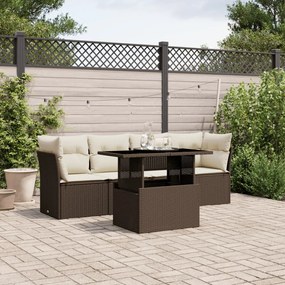 Set divano da giardino 5 pz con cuscini marrone in polyrattan