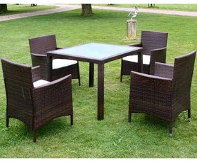 Set da pranzo da giardino 5 pz con cuscini polyrattan marrone