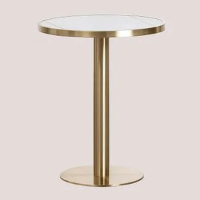 Tavolo Da Bar Rotondo In Gres (ø60 Cm) Manhattan Bianco & Oro Champagne - Sklum