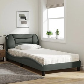 Letto con materasso grigio scuro 100x200 cm in tessuto