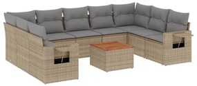 Set Divano da Giardino 10 pz con Cuscini Beige Misto Polyrattan