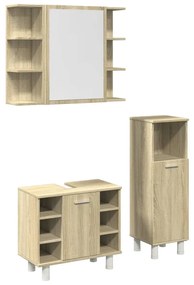 Set mobili da bagno 3 pz rovere sonoma in legno multistrato