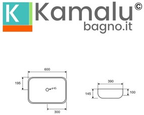 Kamalu - lavabo da appoggio 60cm linee arrotondate bianco | litos-0013