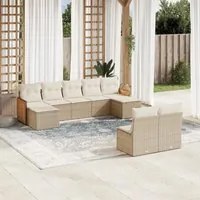 Set Divano da Giardino 9 pz con Cuscini Beige in Polyrattan 3228053