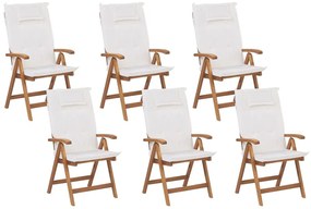 Set di 6 sedie in legno di acacia e cuscini bianco sporco JAVA Beliani