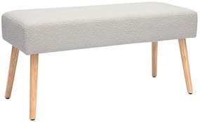 Panca scandinava lavorazione capitonné in tessuto effetto lana bouclé bianco e legno chiaro L96 cm GUESTA