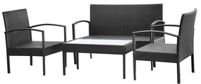 Set divani da giardino 4 pz con cuscini in polyrattan nero