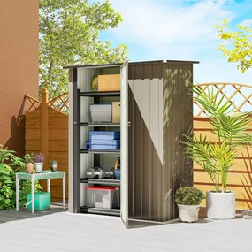 Capanno Porta Attrezzi 142x86x189 cm con Tetto Inclinato e Porta Bloccabile in Metallo Marrone...
