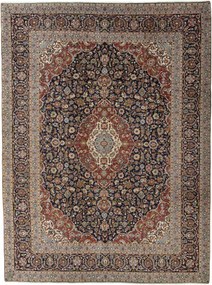 Kashan Tappeto 410x310 Blu (Iran) Annodato A Mano