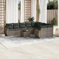 Set Divano da Giardino 10 pz con Cuscini Grigio in Polyrattan 3221849