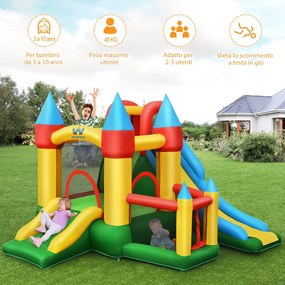 Costway Castello gonfiabile per bambini con 2 scivoli e compressore 780W, Casa gonfiabile con borsa di trasporto